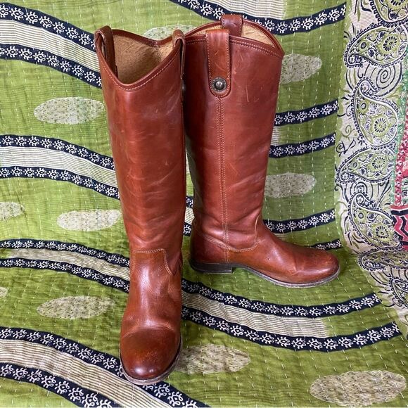 Frye Melissa Cognac Vintage Leather Riding Boots Size 6.5 - Picture 2 of 16